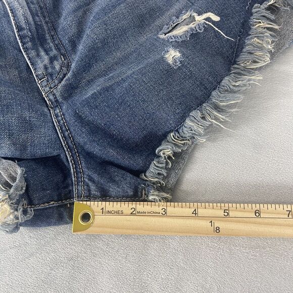 Free People Shorts Sz 30 Blue Denim Distress Ripped Cut Off Festival High Waist - Picture 8 of 9